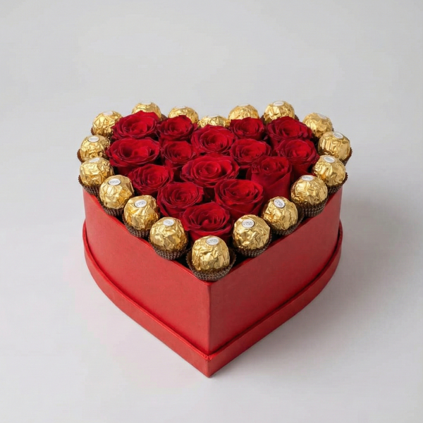 Ewige Liebe Rote Herz Box – Herzbox mit roten Rosen und Ferrero Rocher – Amores