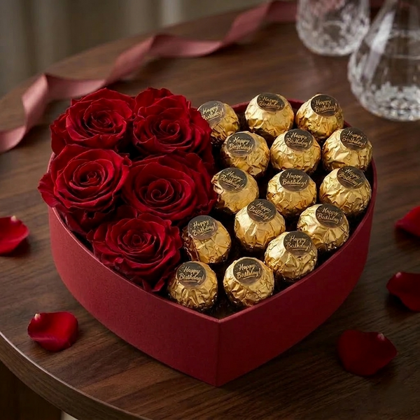 The Sweetest Heart Geschenkbox mit Rosen und Schokolade