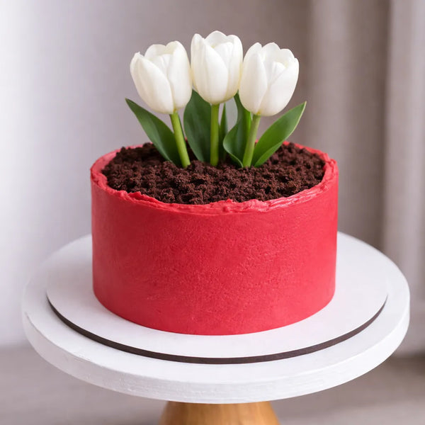 Handgefertigte Tulpen-Topf Torte zum Muttertag – frisch auf Bestellung, Lieferung in Linz.