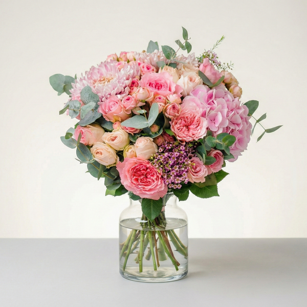 Gerbera Glück – Pfingstrosen & weiße Nelken Bouquet in S/M/L, Same-Day-Lieferung Linz | Amores
