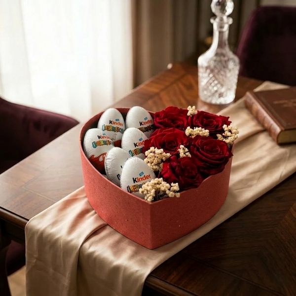 Liebesbissen & Blüten Geschenkbox mit Blumen und Pralinen – Amores