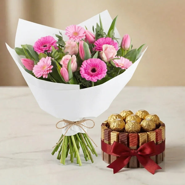 Frische Blumen & Merci-Schokolade zum Muttertag – limitiertes Duo, Lieferung in Linz am Muttertag.