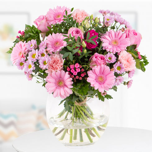 Blütenmeer in Pink - Rosa Gerbera, Rosen und Nelken in eleganter Wärme
