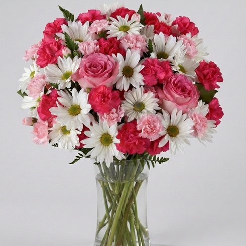 Pinke Pracht – Rosa Rosen & weiße Margeriten Strauß, Same-Day-Lieferung Linz | Amores