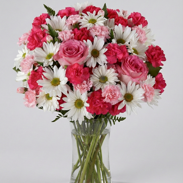 Pinke Pracht – Rosa Rosen & weiße Margeriten Strauß, Same-Day-Lieferung Linz | Amores