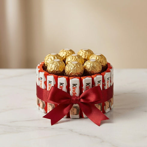 Handgefertigtes Sweet Mix Schokoladen-Bouquet mit Ferrero Rocher & Merci zum Muttertag – Lieferung in Linz.