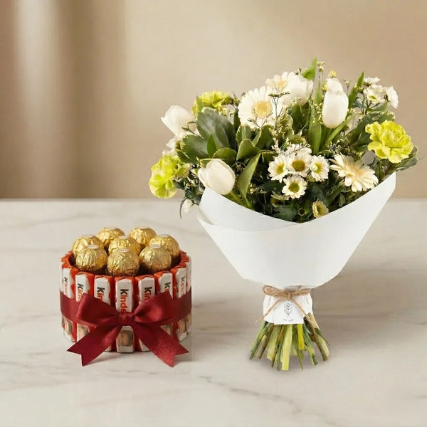 Frische Blumen & Raffaello zum Muttertag – exklusives Surprise Set, limitiert, Lieferung in Linz am Muttertag.