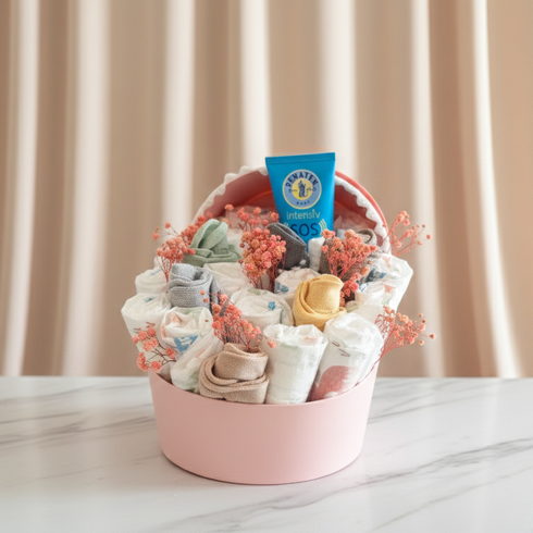 Kleine Schritte Kinderwagen – Handgefertigter Kinderwagen aus Babywindeln, Babycreme & Söckchen, Same-Day-Lieferung Linz | Amores