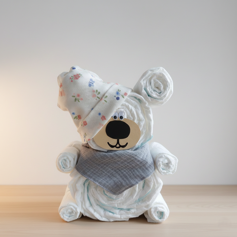 Kleine Zehen & Teddy Umarmungen – Handgefertigter Teddybär aus Babywindeln, Same-Day-Lieferung Linz | Amores